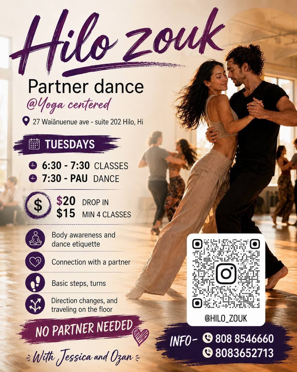 Hilo Zouk Open-Level Class (Tuesdays)