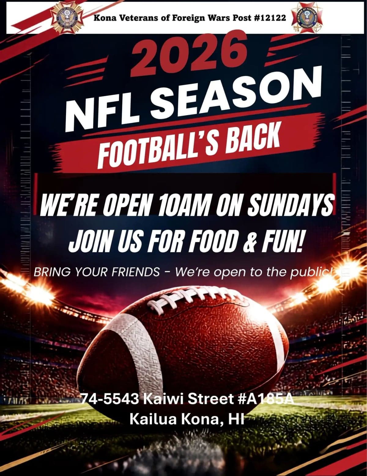 Kona VFW Football Sundays!