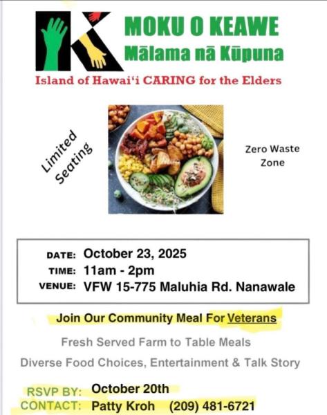 Event thumbnail for Kupuna Veterans Community Meal Event